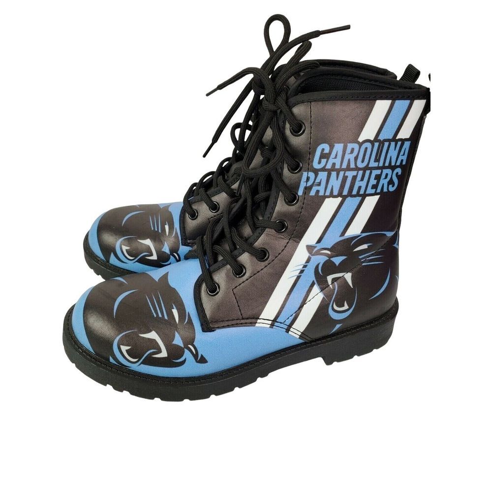 Carolina Panthers Women's Military Style Lace-Up Boots Faux Leather 5.5